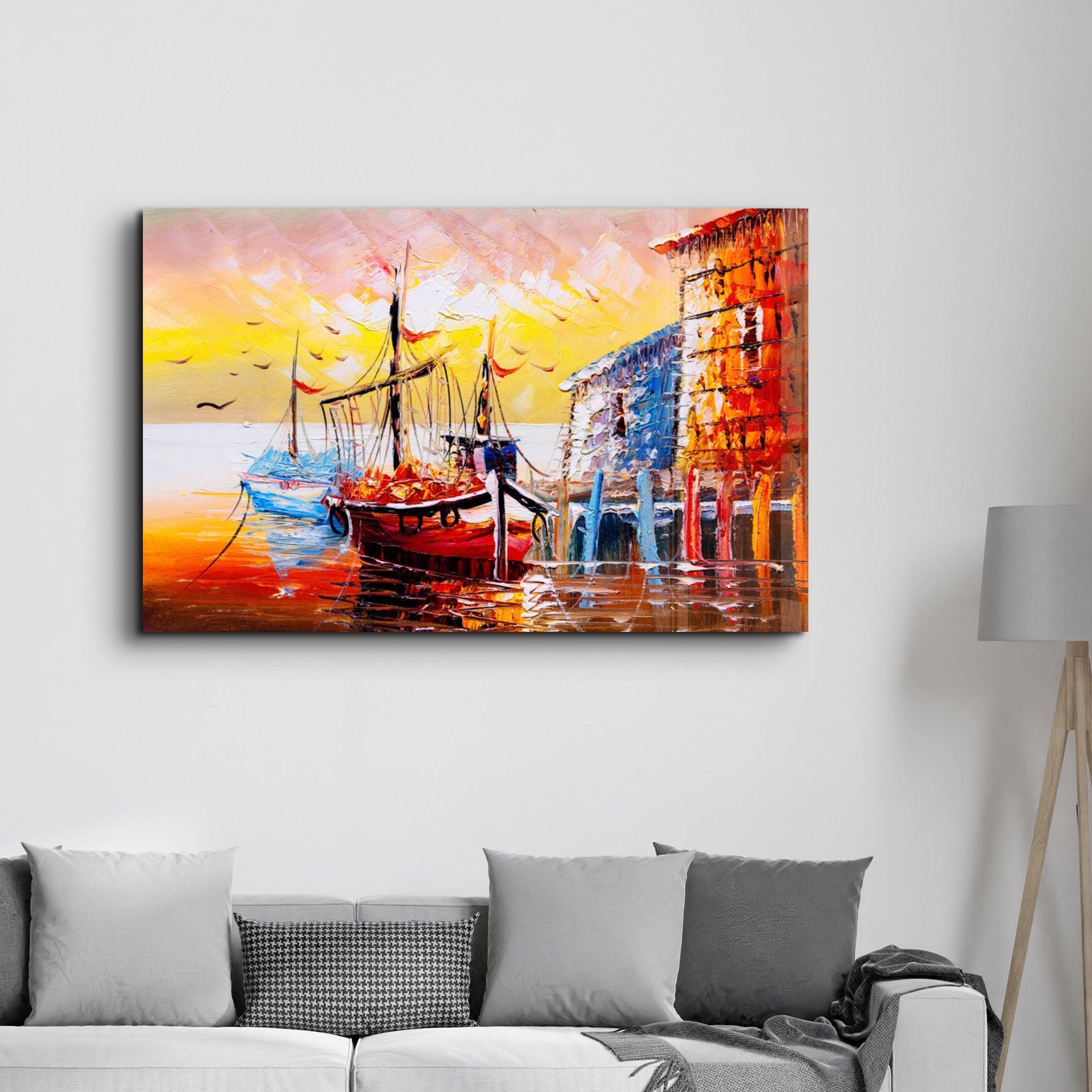Tableau Mural "Port au Coucher de Soleil"
