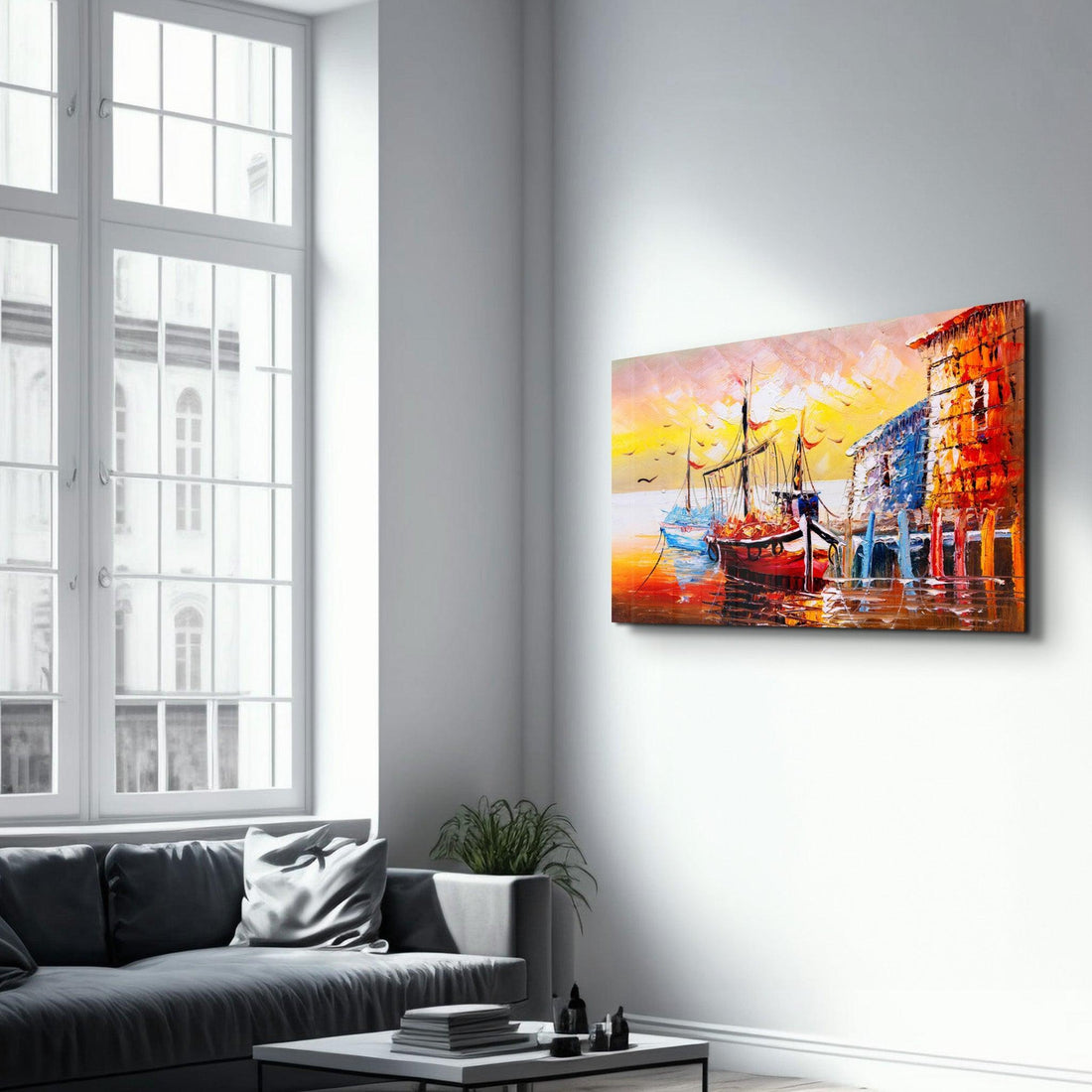 Tableau Mural "Port au Coucher de Soleil"