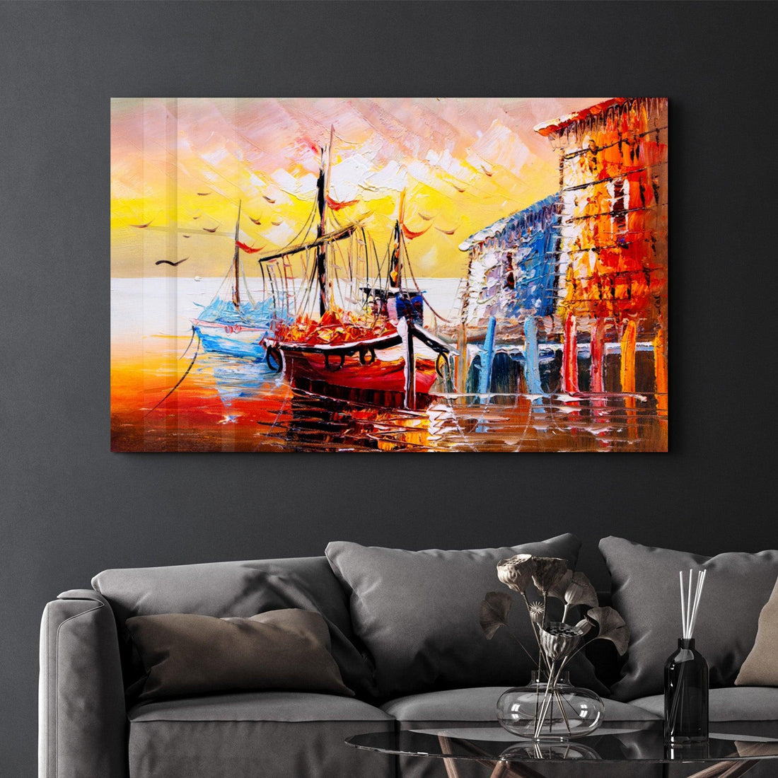 Tableau Mural "Port au Coucher de Soleil"