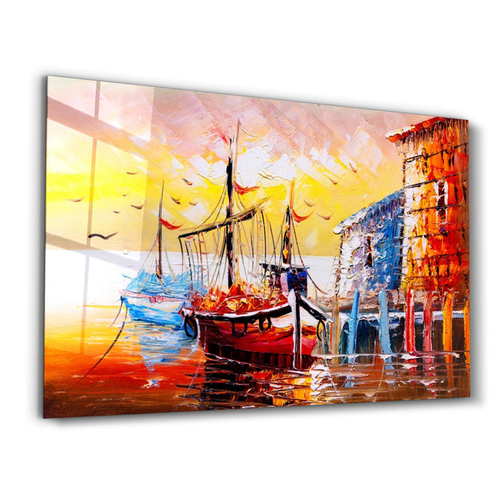 Tableau Mural "Port au Coucher de Soleil"