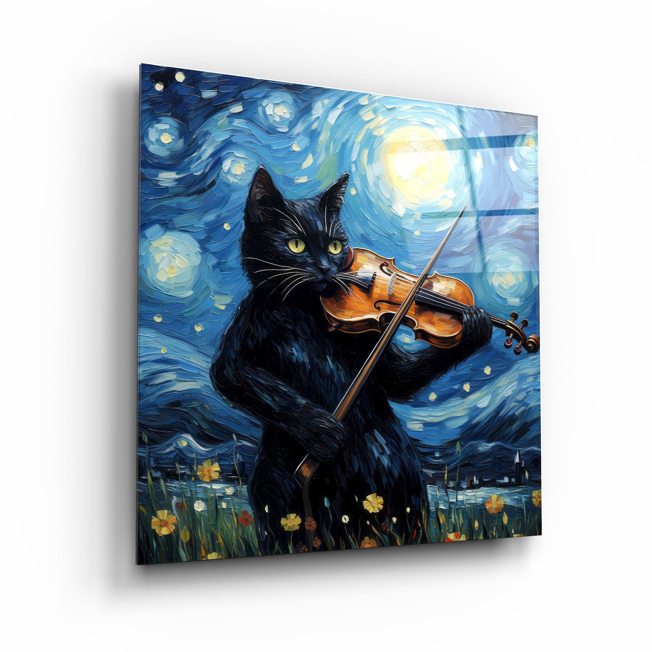 Tableau Pop Art – Chat Violoniste & Nuit Étoilée