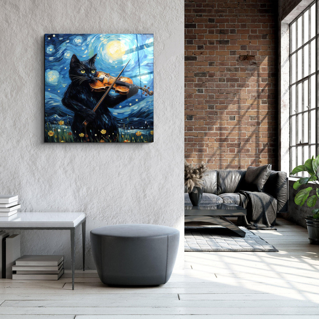 Tableau Pop Art – Chat Violoniste & Nuit Étoilée