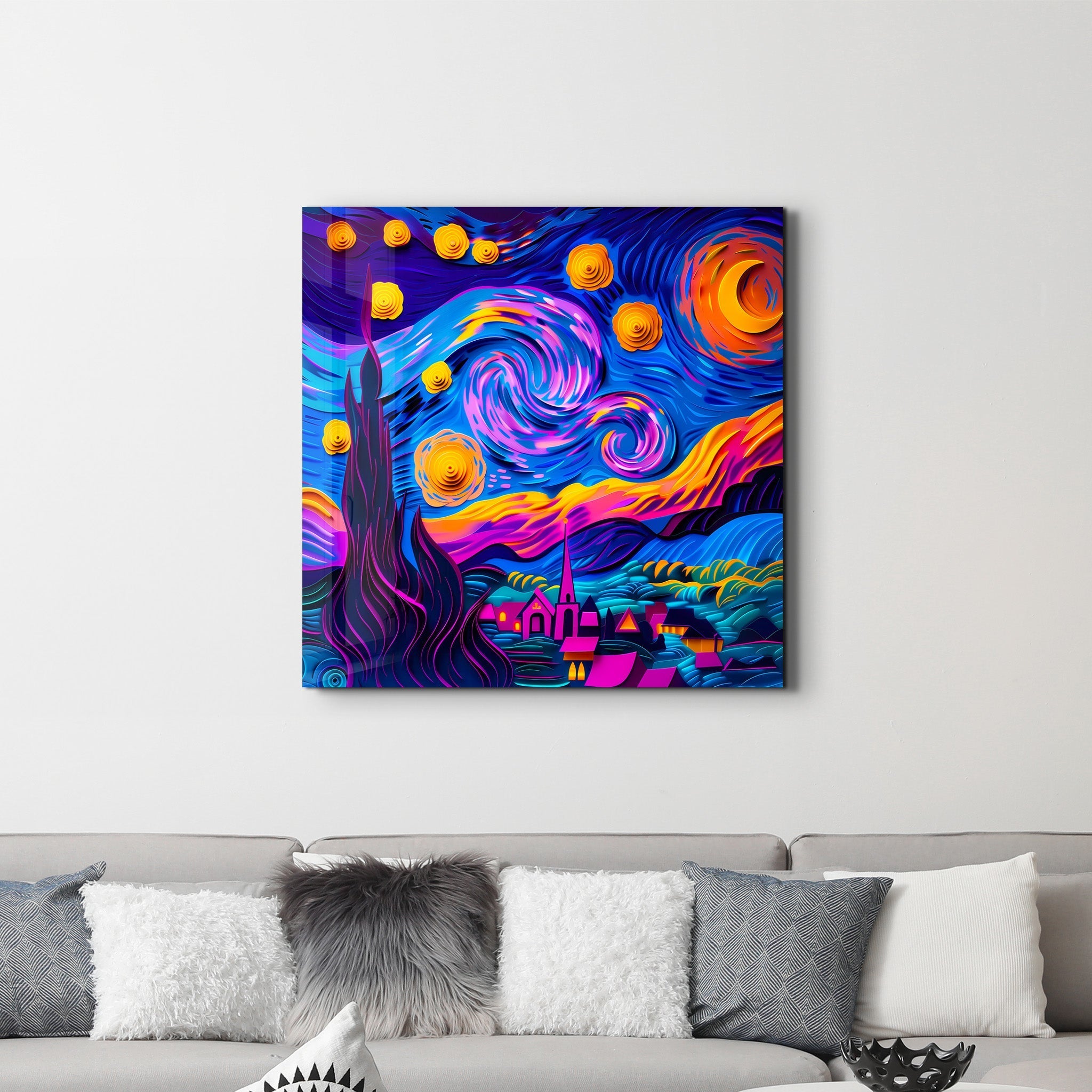 Tableau "Starry Night" Réinterprétation Moderne