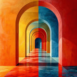 tableau architecture arc orangé - 100x100 cm