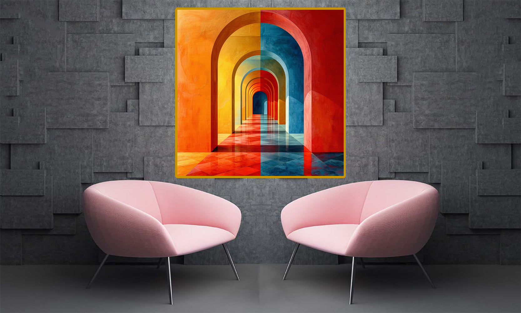 tableau architecture atc orangé - 100x100 cm