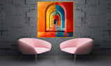 tableau architecture arc orangé - 100x100 cm