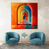 tableau architecture arc orangé - 100x100 cm