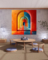 tableau architecture arc orangé - 100x100 cm