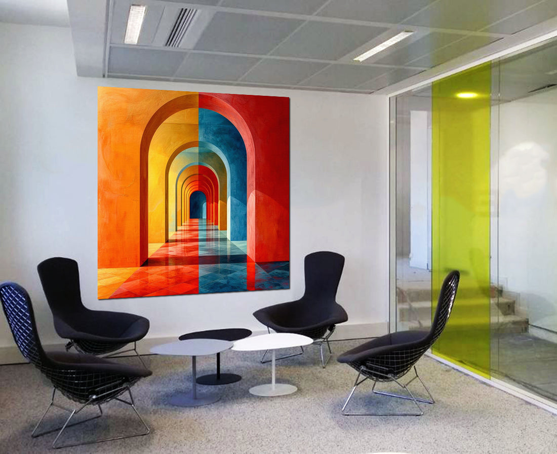 tableau architecture atc orangé - 100x100 cm