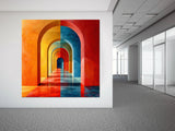 tableau architecture arc orangé - 100x100 cm