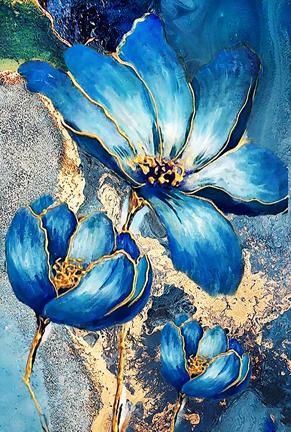 tableau rose bleu dorée - 80x120 cm