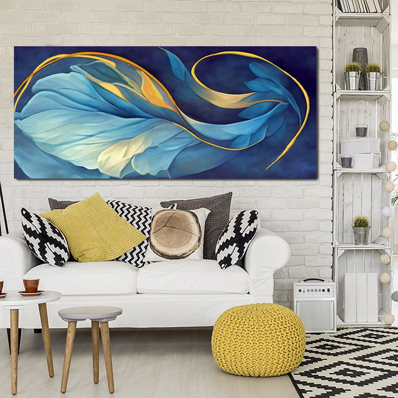 tableau décoratif feuille bleu doré - 170 x 75 cm