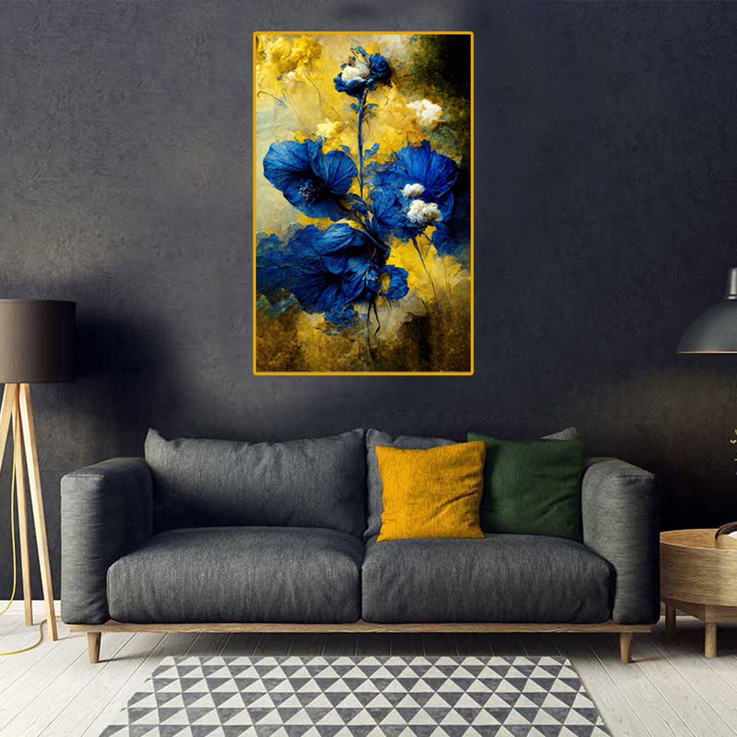 tableau décoratif – Chrome Bleu Nuit et Jaune - 75 x 120 cm