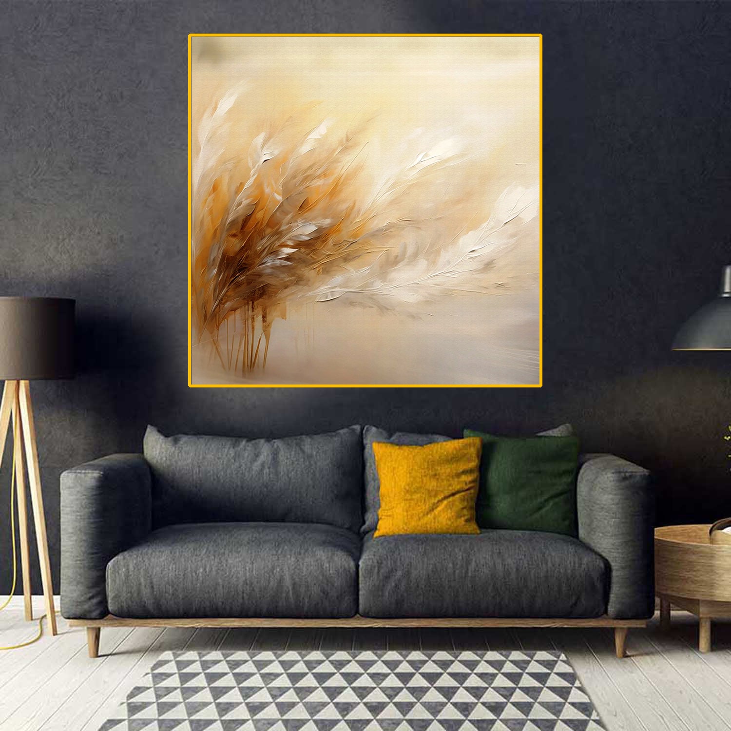 tableau plume beige - 100x100 cm