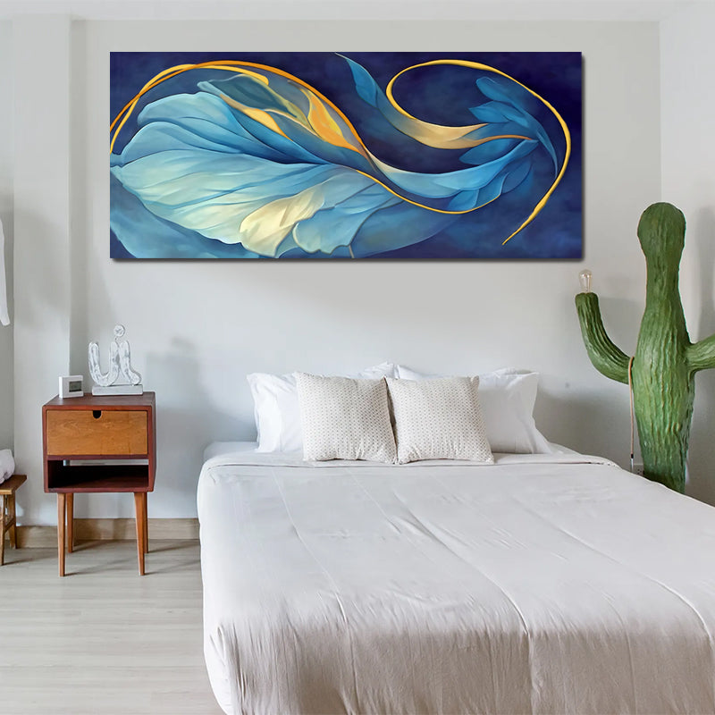 tableau décoratif feuille bleu doré - 170 x 75 cm