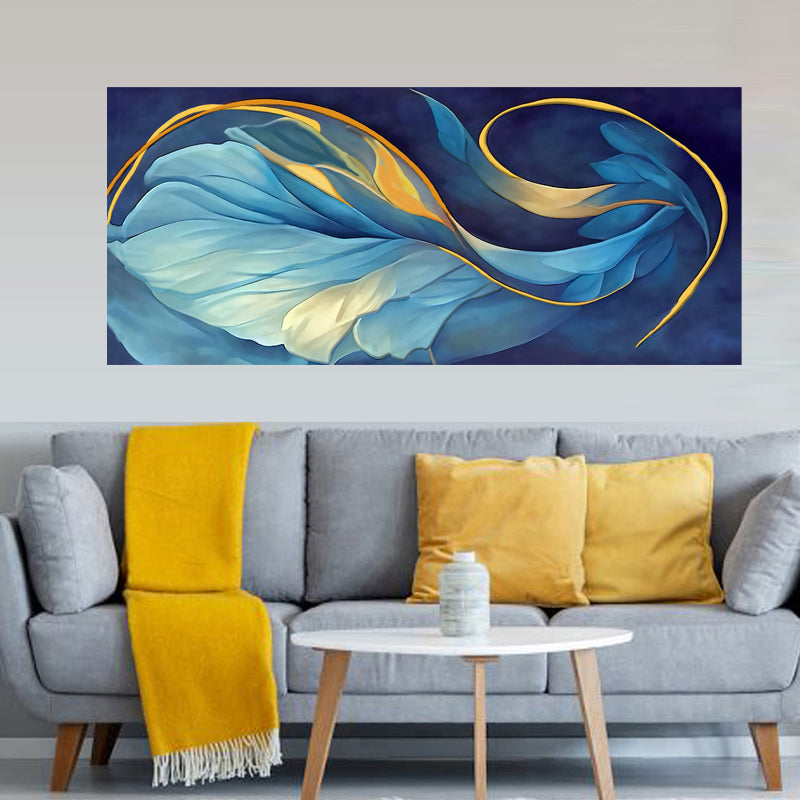 tableau décoratif feuille bleu doré - 170 x 75 cm