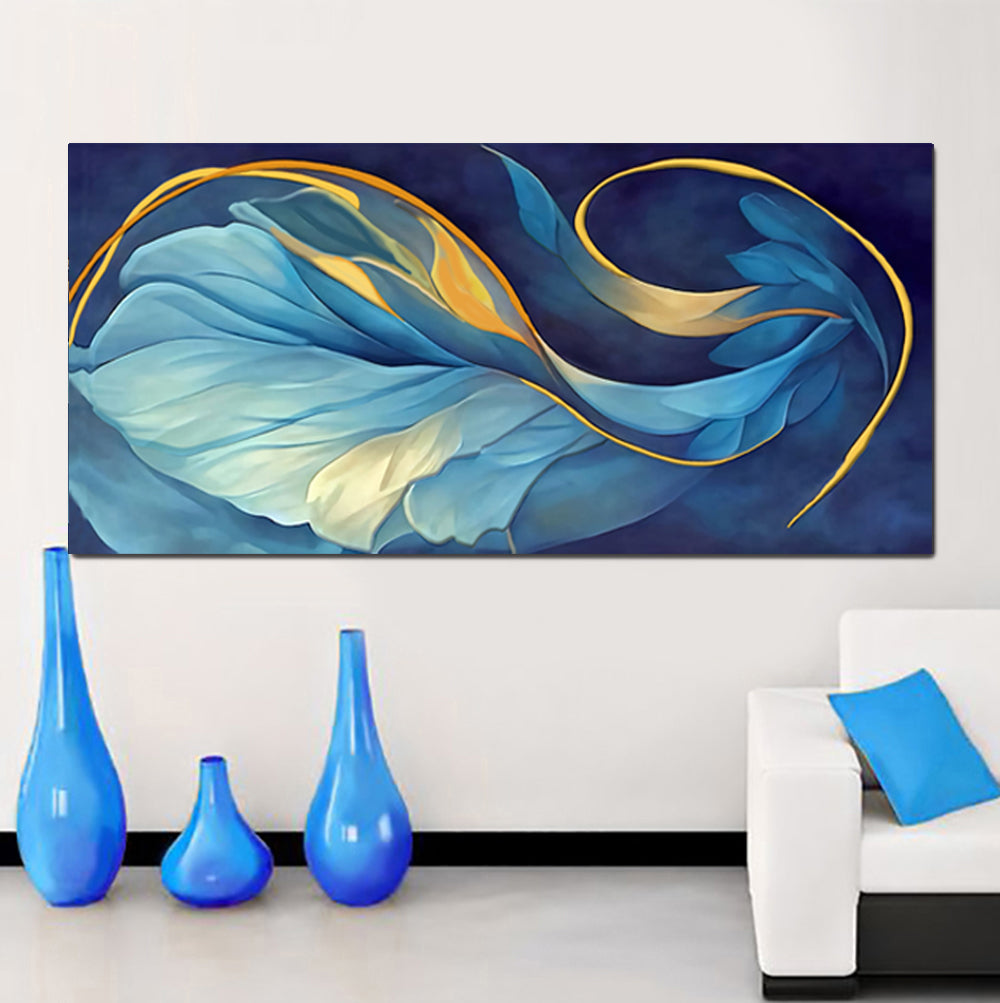 tableau décoratif feuille bleu doré - 170 x 75 cm