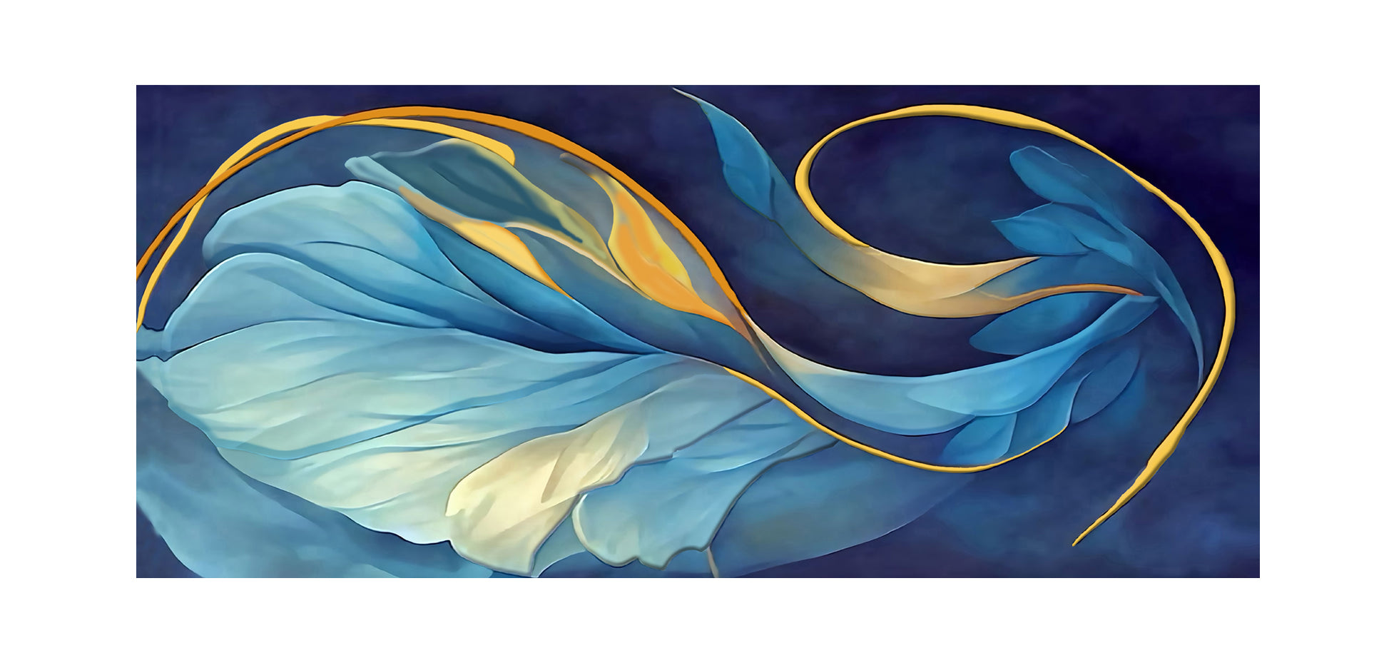 tableau décoratif feuille bleu doré - 170 x 75 cm