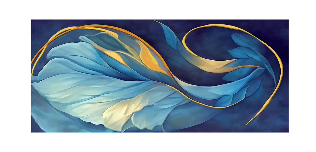 tableau décoratif feuille bleu doré - 170 x 75 cm