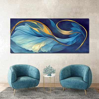 tableau décoratif feuille bleu doré - 170 x 75 cm