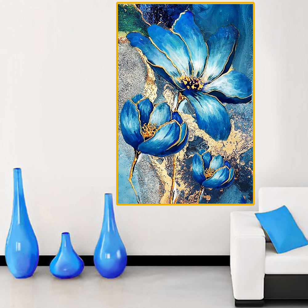 tableau rose bleu dorée - 80x120 cm