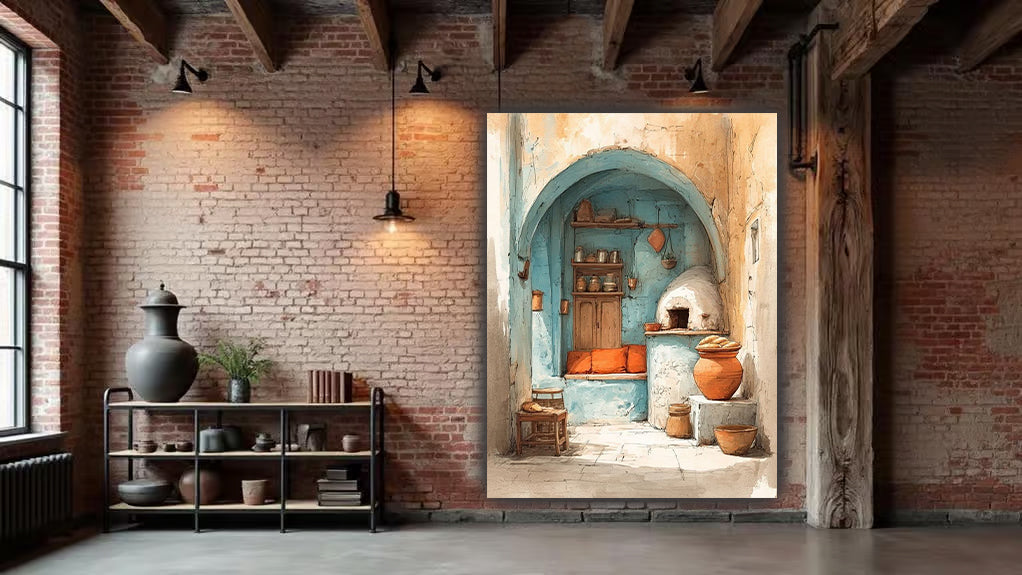 tableau 90x120 cm "L'Âme de la Cuisine antique"