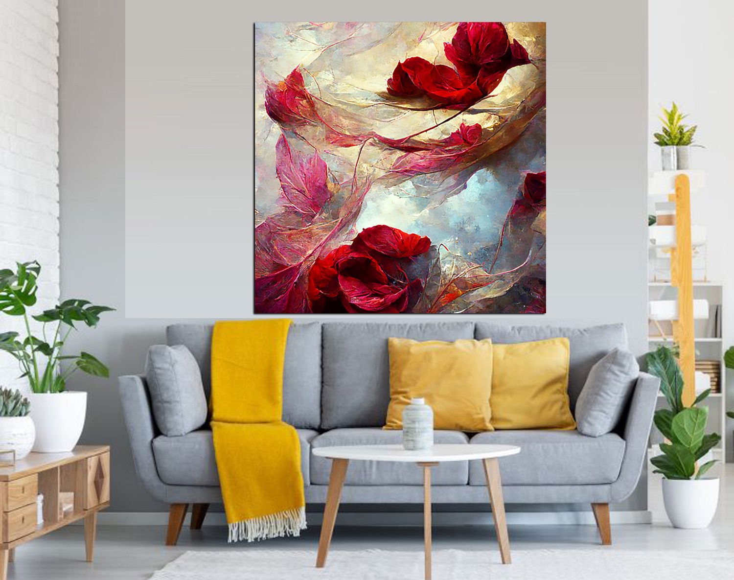 tableau décoratif - fleur rouge bordeau - 100 x 100 cm