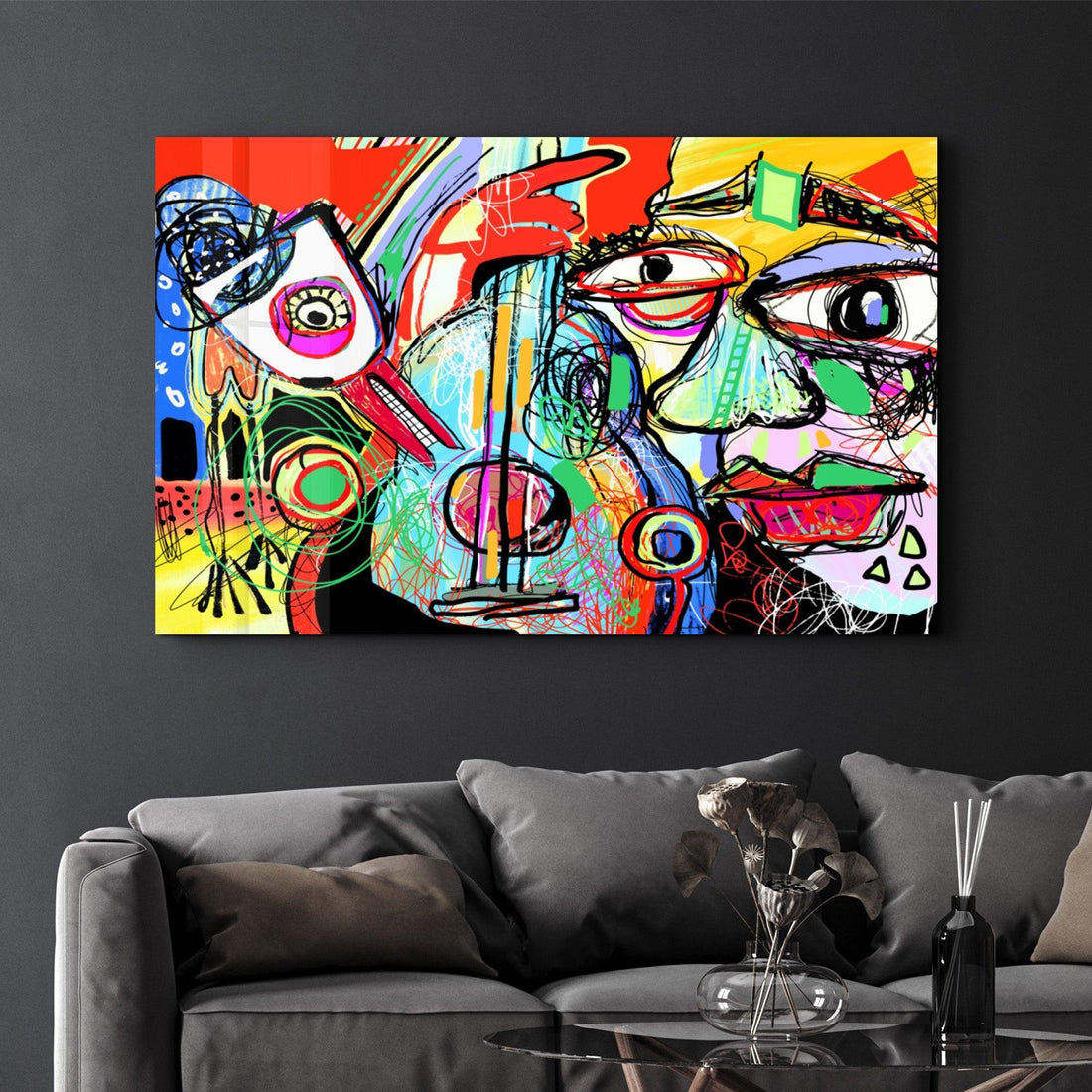 Tableau Abstrait Cubiste Coloré