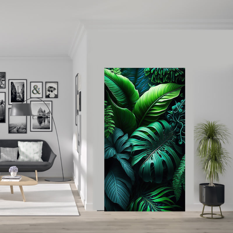 tableau décoratif  feuille noir vert royale tropicale - bâche enduis -80-140 cm