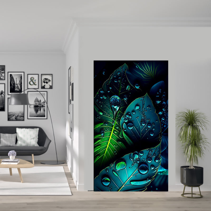 tableau décoratif  feuille noir bleut royale tropicale - bâche enduis - 80-140 cm