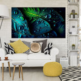 tableau décoratif  feuille bleut  tropicale - vinyle sur mdf 5mm - 80x140 cm