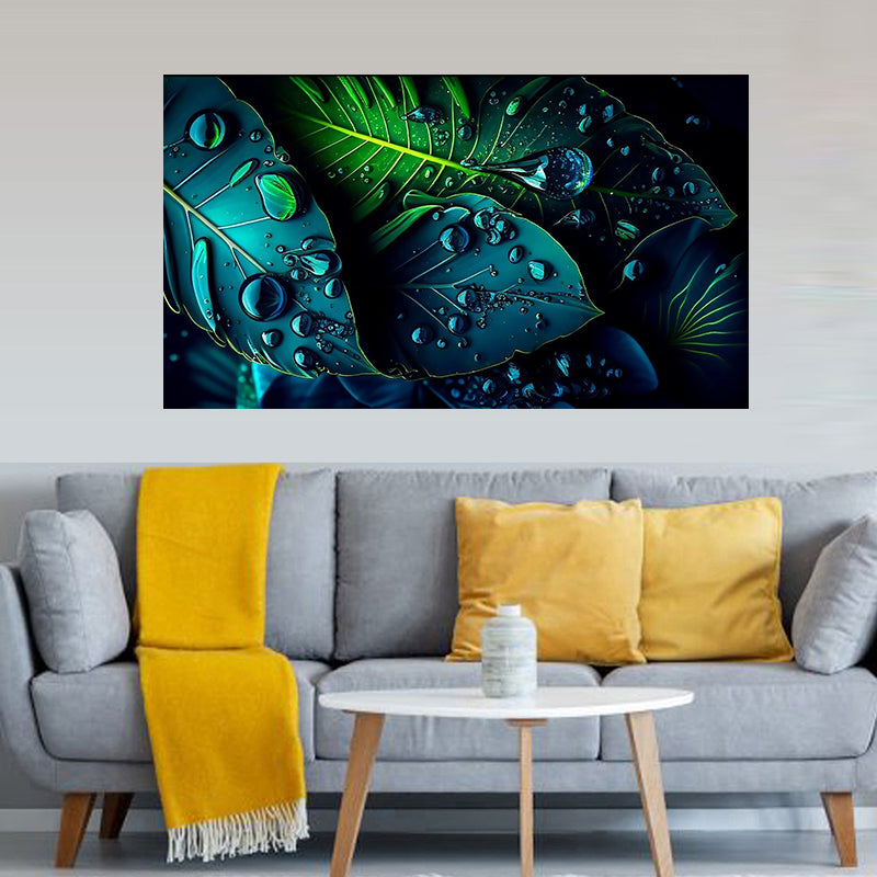 tableau décoratif  feuille noir bleut royale tropicale - bâche enduis - 80-140 cm