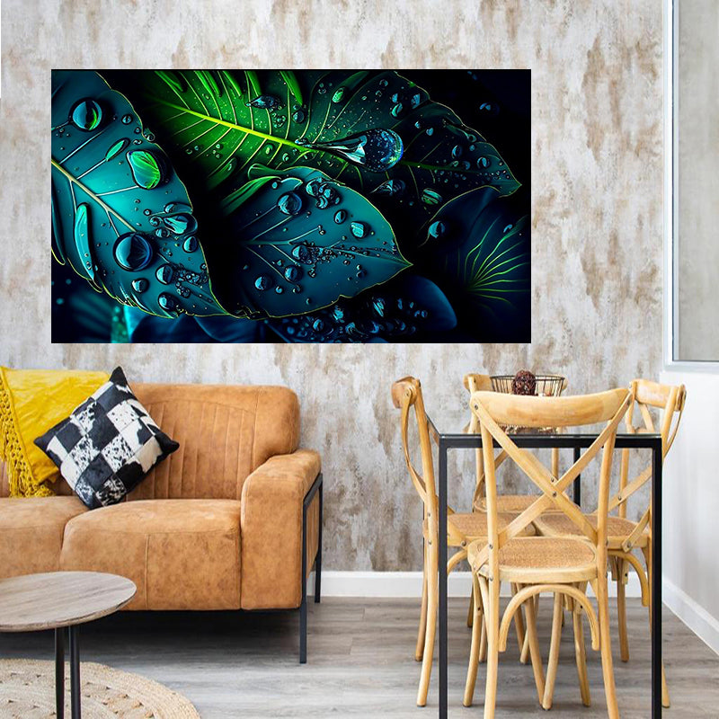 tableau décoratif  feuille noir bleut royale tropicale - bâche enduis - 80-140 cm