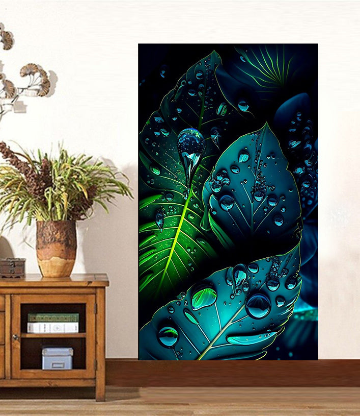 tableau décoratif  feuille noir bleut royale tropicale - bâche enduis - 80-140 cm