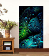 tableau décoratif  feuille bleut  tropicale - vinyle sur mdf 5mm - 80x140 cm
