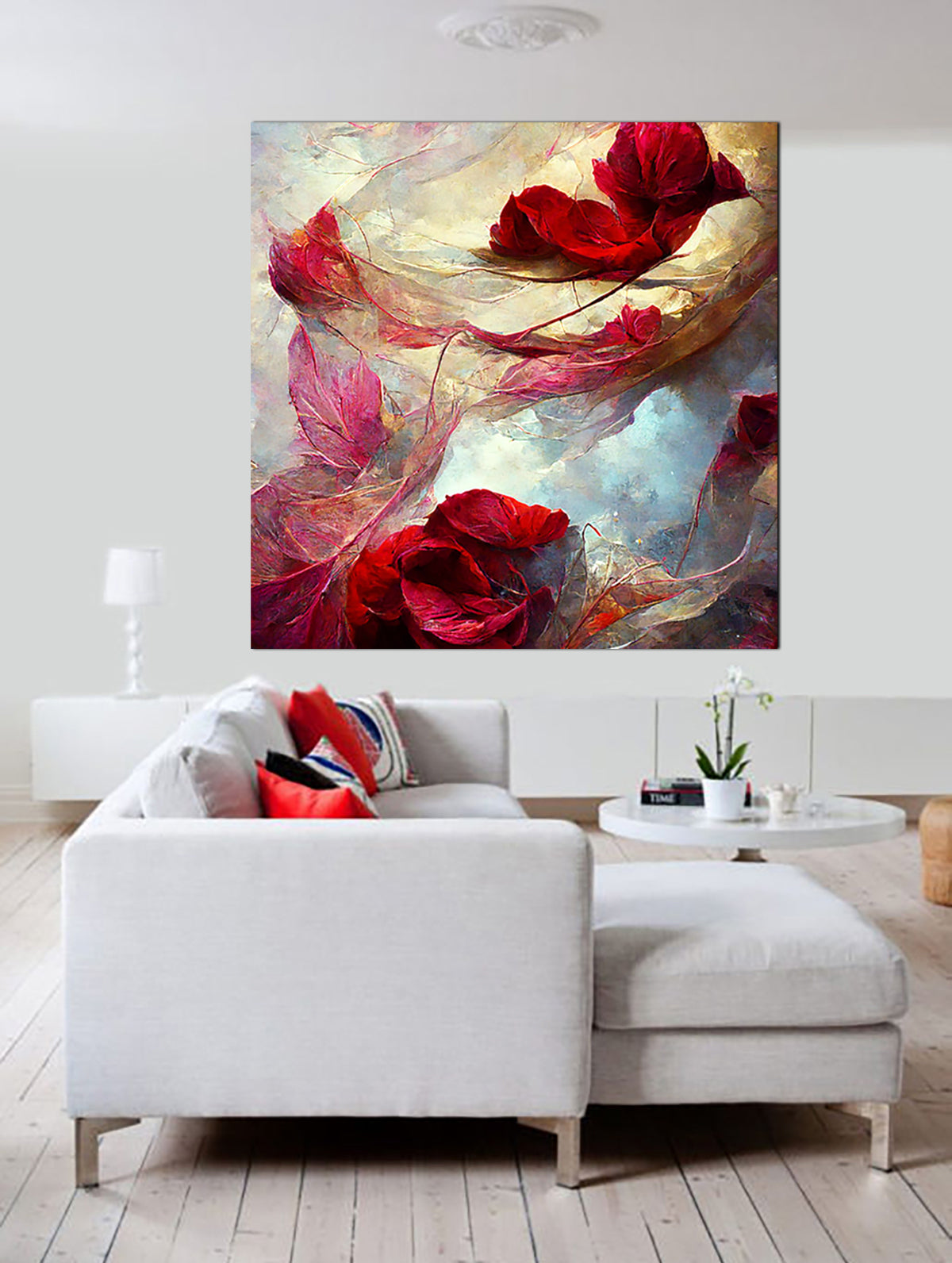 tableau décoratif - fleur rouge bordeau - 100 x 100 cm