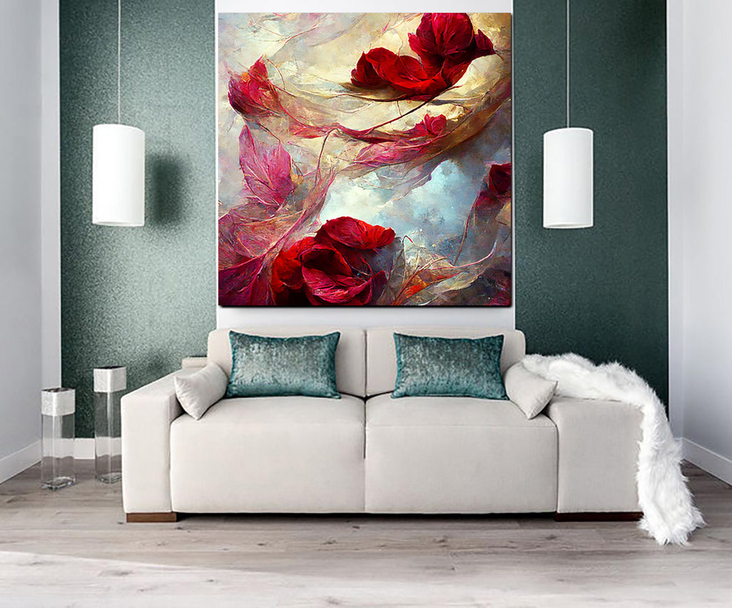 tableau décoratif - fleur rouge bordeau - 100 x 100 cm