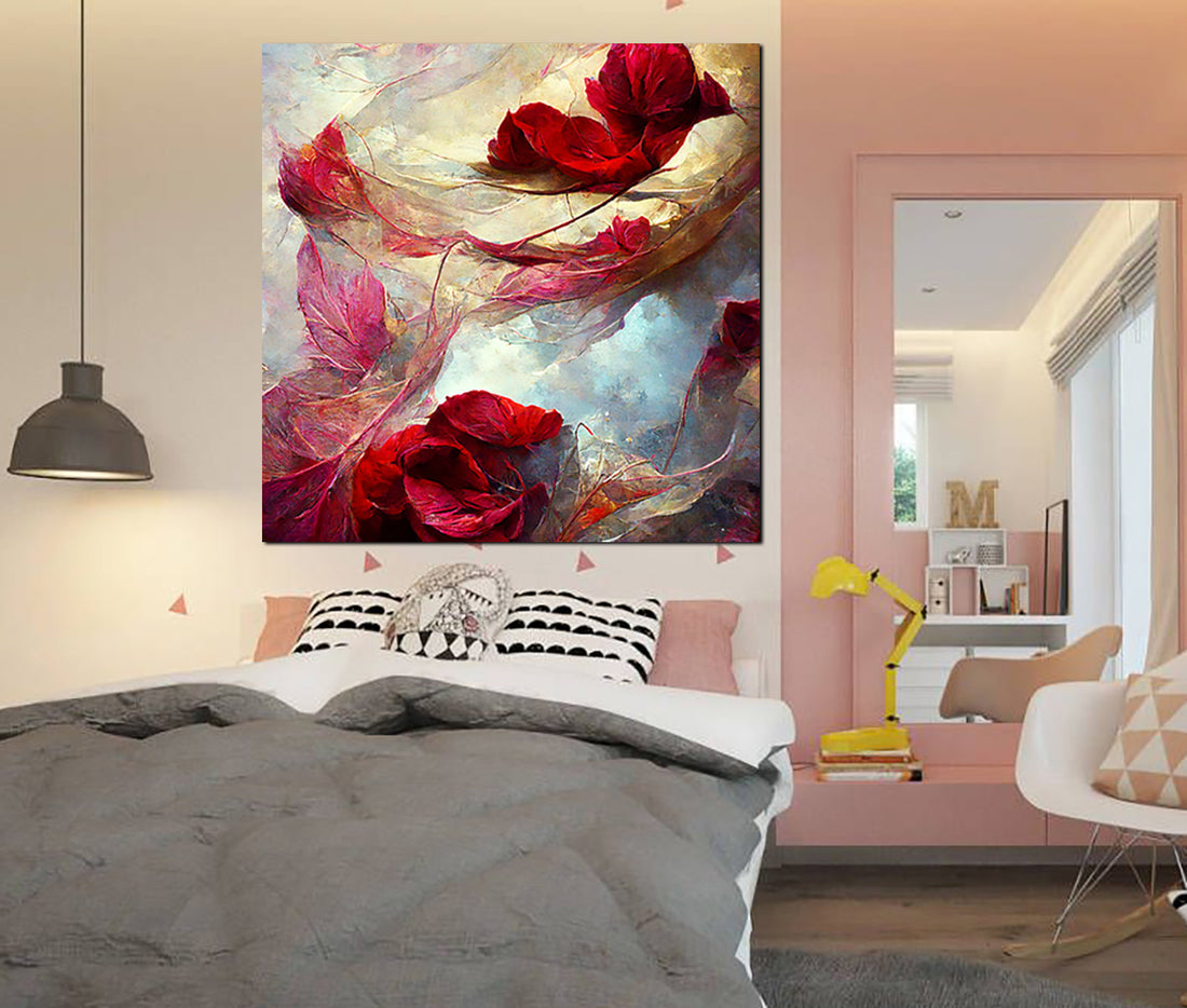 tableau décoratif - fleur rouge bordeau - 100 x 100 cm