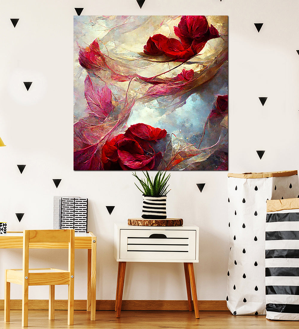 tableau décoratif - fleur rouge bordeau - 100 x 100 cm