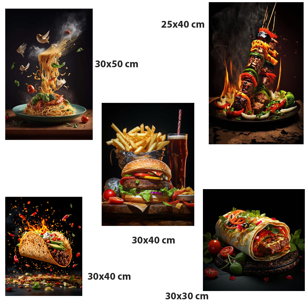 pack fast food réaliste - 5 TABLEAUX