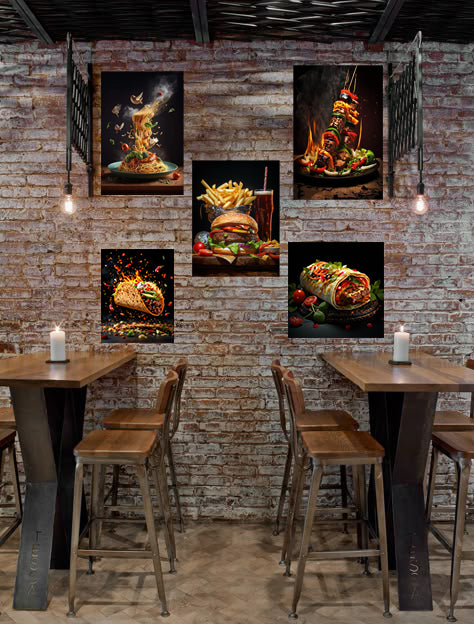 pack fast food réaliste - 5 TABLEAUX