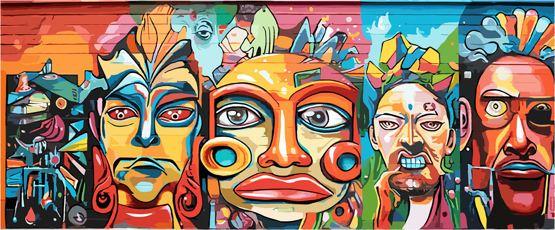 tableau décoratif - Graffiti Masques1 - bâche mat 150 x 60 cm