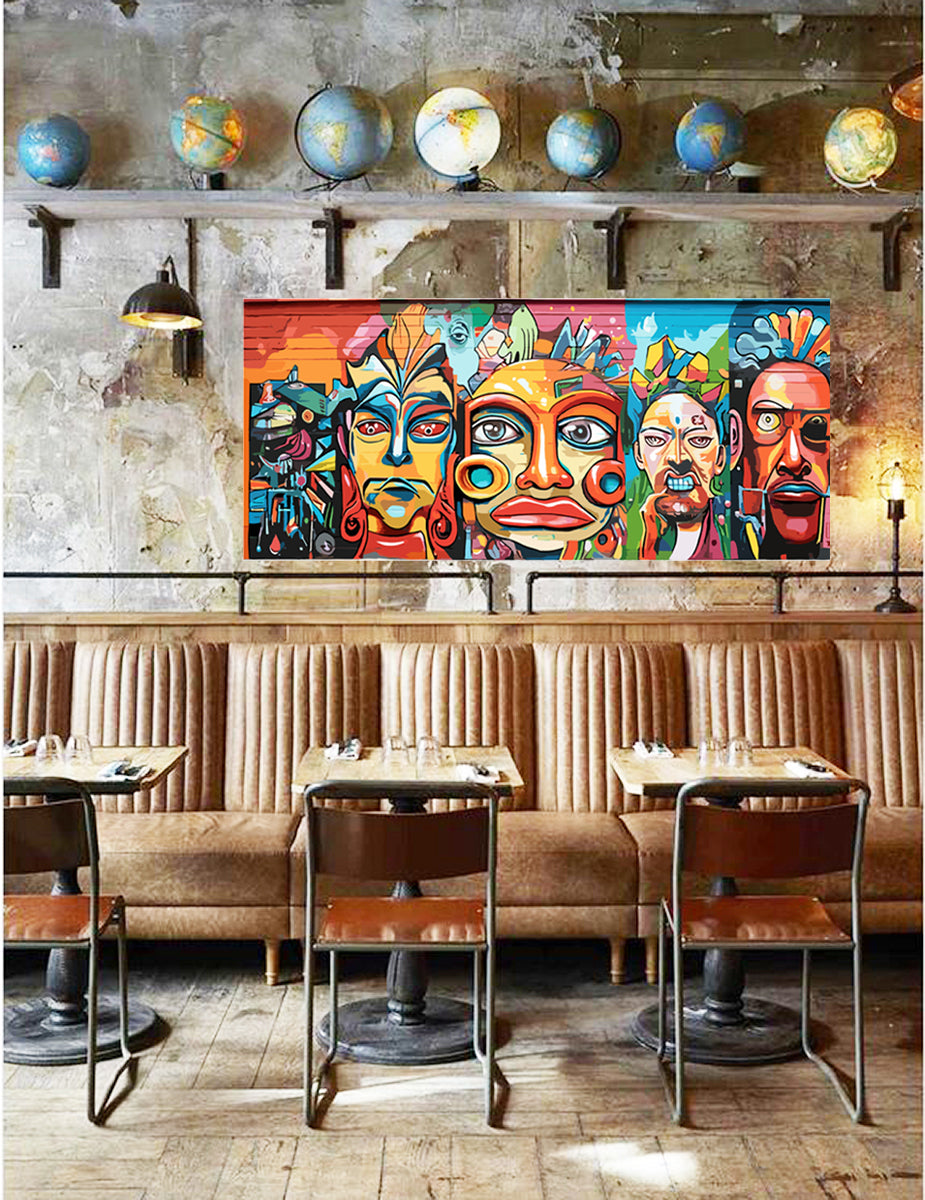 tableau décoratif - Graffiti Masques1 - bâche mat 150 x 60 cm