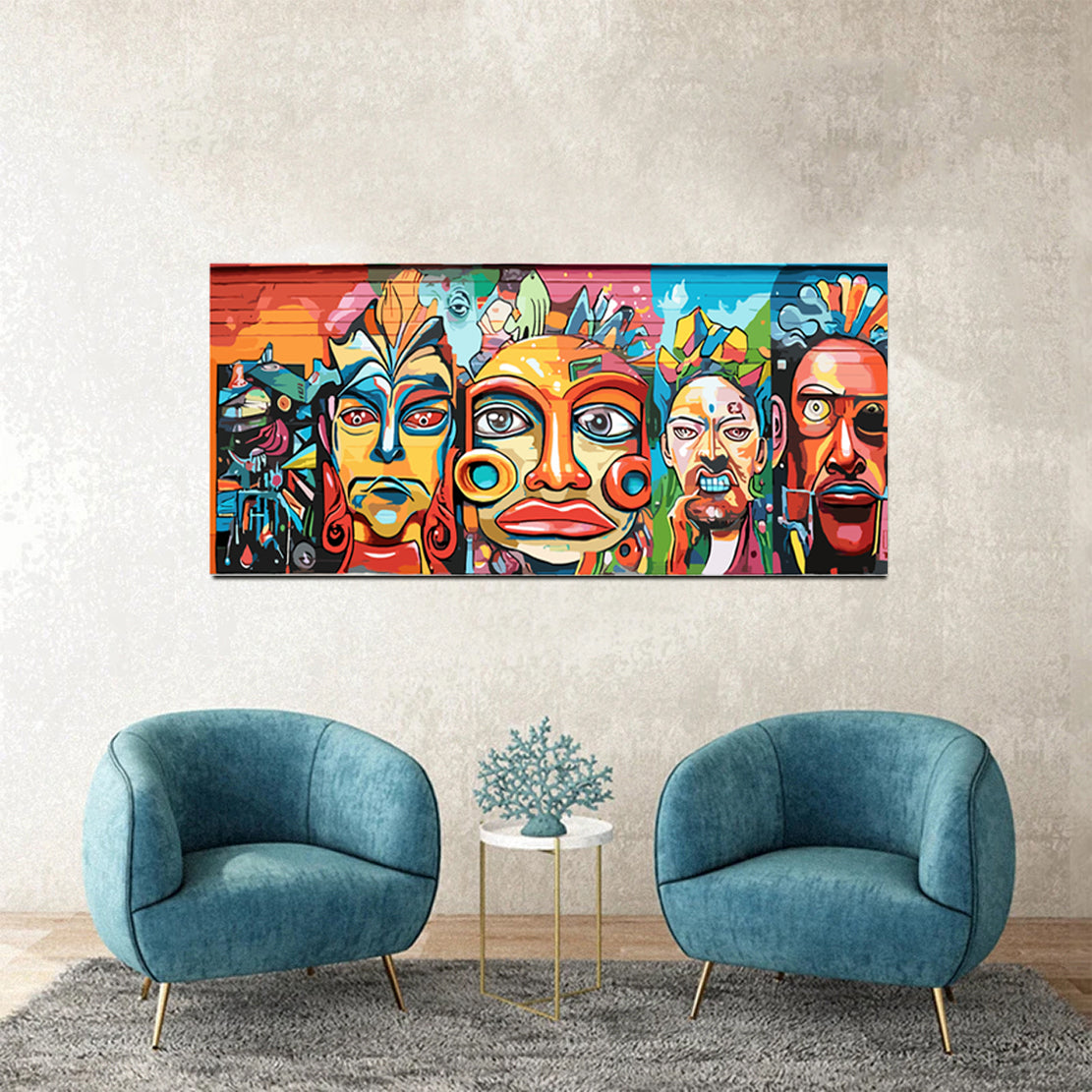 tableau décoratif - Graffiti Masques1 - bâche mat 150 x 60 cm
