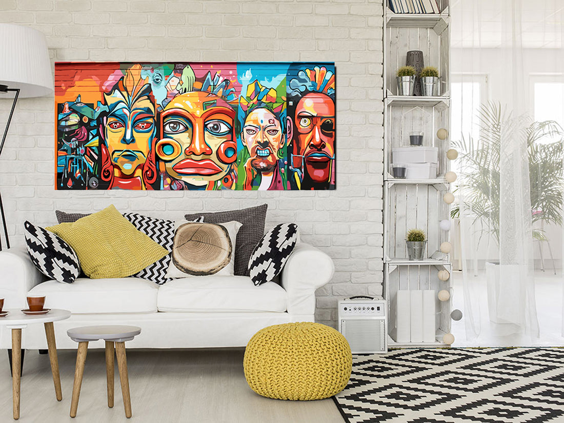 tableau décoratif - Graffiti Masques1 - bâche mat 150 x 60 cm