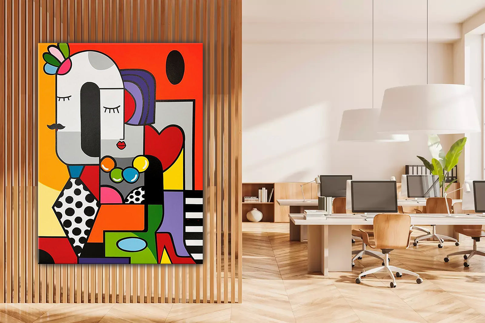 tableau en vinyle sur mdf 70x100 cm "Complicité Colorée"
