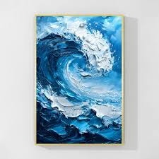 tableau -L'Énergie Brute de l'Océan bleu doré 90x120cm