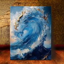 tableau -L'Énergie Brute de l'Océan bleu doré 90x120cm