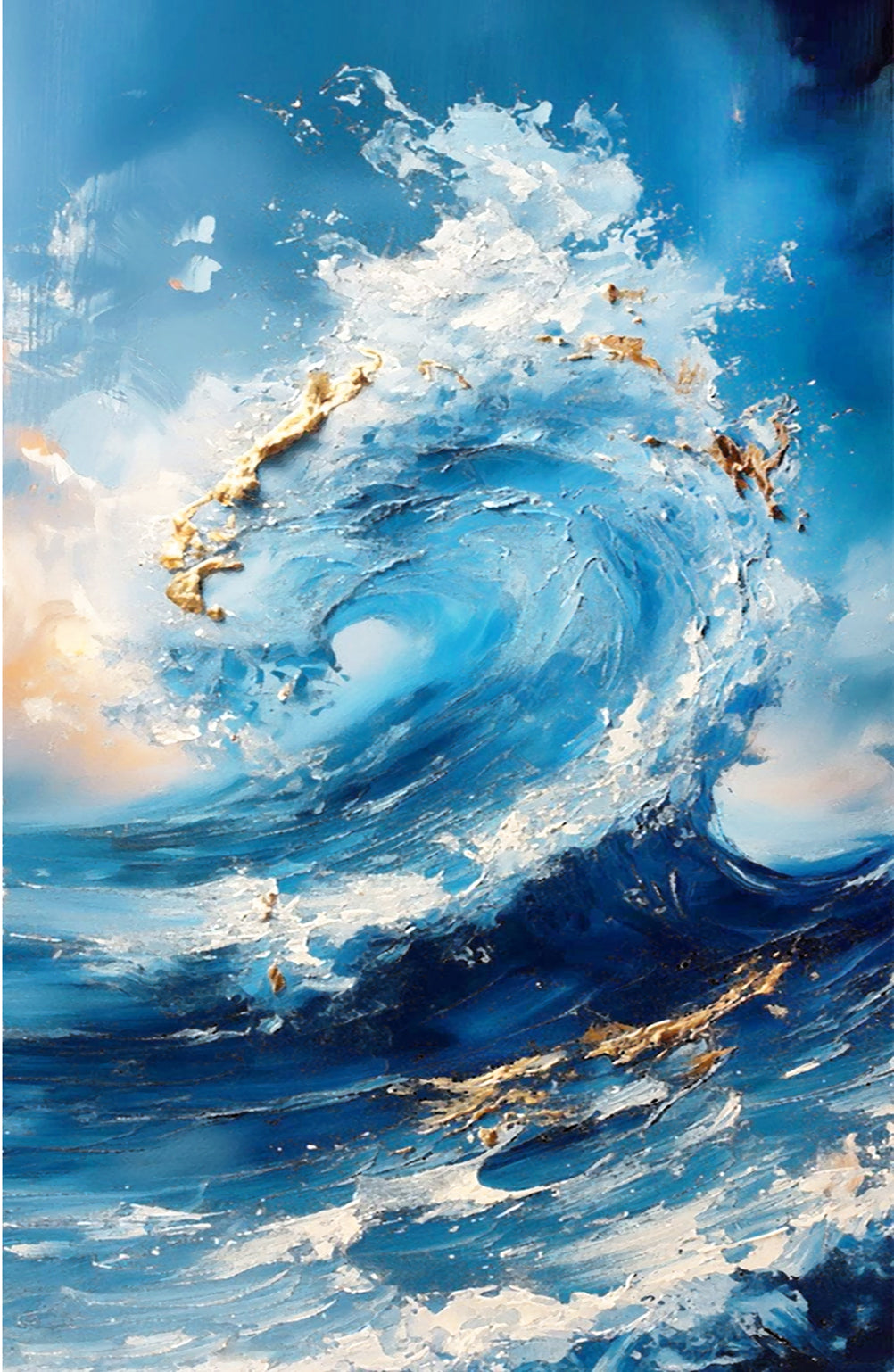 tableau -L'Énergie Brute de l'Océan bleu doré 90x120cm