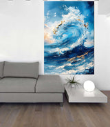tableau -L'Énergie Brute de l'Océan bleu doré 90x120cm